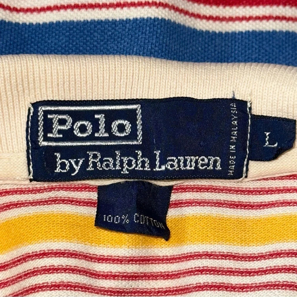 Polo Ralph Lauren Vintage Men’s Size L Cream Red Blue Yellow Striped Polo Shirt